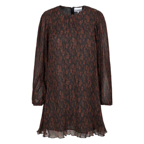 Ganni Brown Pleated Mini Dress - Picture 3 of 11